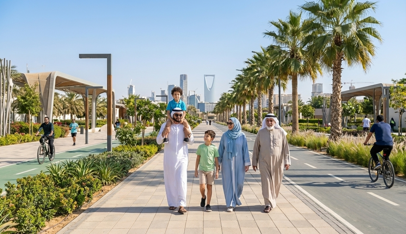 Happy family walking on beach
